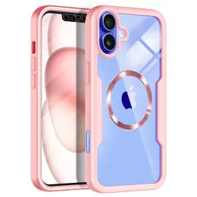   Techsuit - ColorVerse 360 MagSafe tok kijelzővédővel - iPhone 16 - Rózsaszín