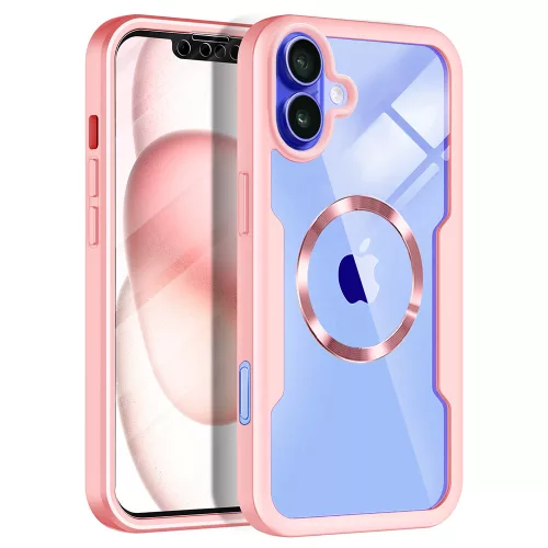 Techsuit - ColorVerse 360 MagSafe tok kijelzővédővel - iPhone 16 - Rózsaszín