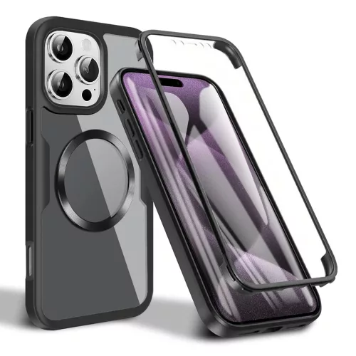 Techsuit - ColorVerse 360 MagSafe tok kijelzővédővel - iPhone 16 Pro - Fekete