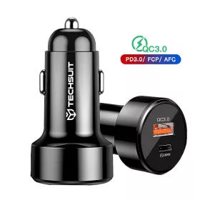   Techsuit - Car Charger Premium (TE-P31) - USB QC3.0 18W, Type-C PD30W, Total 48W, LED Light - Black