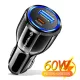 Techsuit - Car Charger Premium (TE-022) - USB-A QC5.0 30W, USB-C PD30W, Total 60W, LED Light - Black