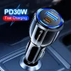 Techsuit - Car Charger Premium (TE-022) - USB-A QC5.0 30W, USB-C PD30W, Total 60W, LED Light - Black