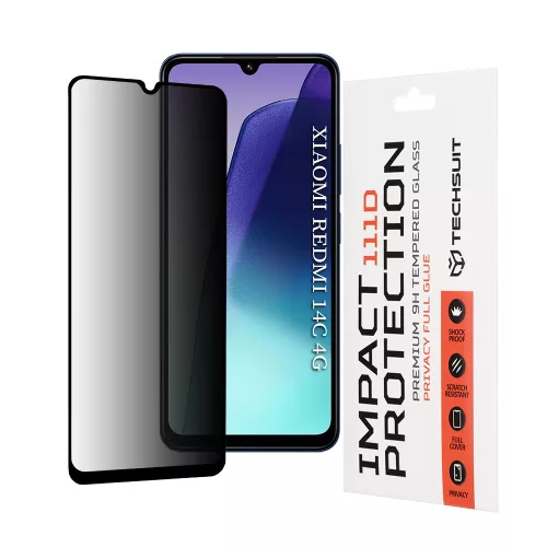 Techsuit - 111D Privacy betekintésgátló üvegfólia - Xiaomi Redmi 14C / Poco C75 / Xiaomi Redmi A5 4G (Regional) - Fekete