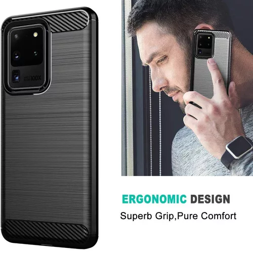 Techsuit - Carbon szilikon tok - Samsung Galaxy S20 Ultra 4G / S20 Ultra 5G - Fekete