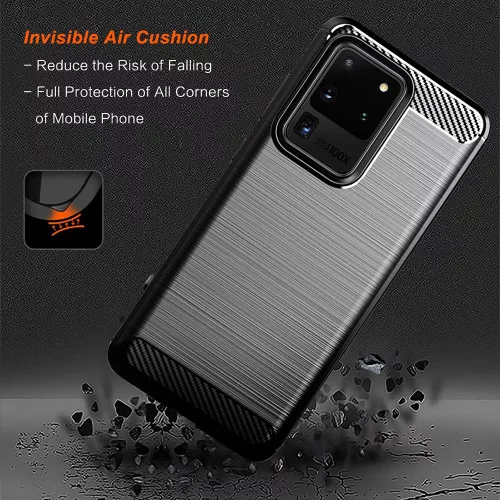 Techsuit - Carbon szilikon tok - Samsung Galaxy S20 Ultra 4G / S20 Ultra 5G - Fekete