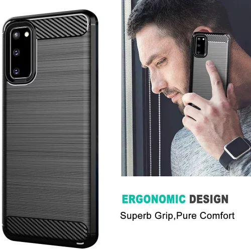Techsuit - Carbon szilikon tok - Samsung Galaxy S20 4G / S20 5G - Fekete