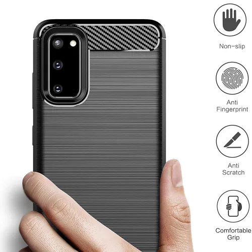 Techsuit - Carbon szilikon tok - Samsung Galaxy S20 4G / S20 5G - Fekete