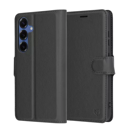 Techsuit - Leather Folio kinyitható tok - Samsung Galaxy S25 - Fekete