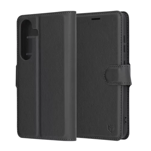 Techsuit - Leather Folio kinyitható tok - Samsung Galaxy S25 - Fekete