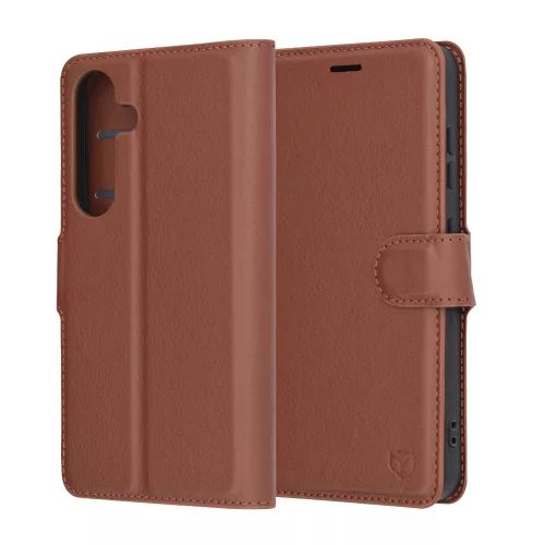 Techsuit - Leather Folio kinyitható tok - Samsung Galaxy S25 - Barna