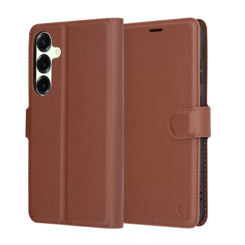 Techsuit - Leather Folio kinyitható tok - Samsung Galaxy S25 Plus - Barna