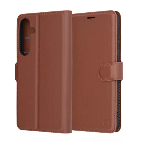 Techsuit - Leather Folio kinyitható tok - Samsung Galaxy S25 Plus - Barna