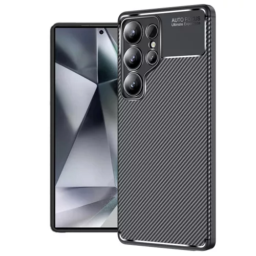 Techsuit - CarbonFiber szilikon tok - Samsung Galaxy S25 Ultra - Fekete