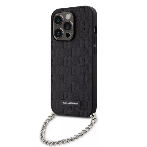 Karl Lagerfeld - Saffiano Monogram Chain (KLHCP14LSACKLHPK) - iPhone 14 Pro - Black