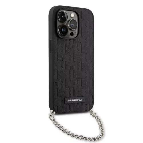 Karl Lagerfeld - Saffiano Monogram Chain (KLHCP14LSACKLHPK) - iPhone 14 Pro - Black