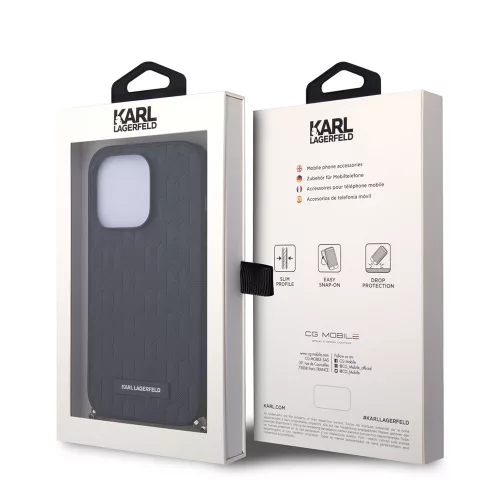 Karl Lagerfeld - Saffiano Monogram Chain (KLHCP14LSACKLHPK) - iPhone 14 Pro - Black
