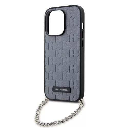 Karl Lagerfeld - Saffiano Monogram Chain (KLHCP14LSACKLHPG) - iPhone 14 Pro - Silver