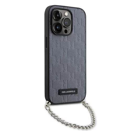 Karl Lagerfeld - Saffiano Monogram Chain (KLHCP14LSACKLHPG) - iPhone 14 Pro - Silver