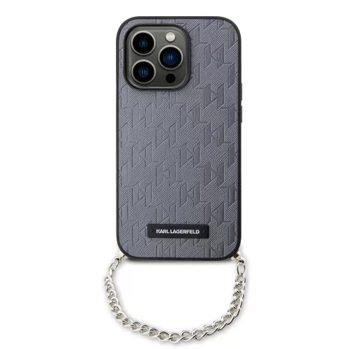Karl Lagerfeld - Saffiano Monogram Chain (KLHCP14LSACKLHPG) - iPhone 14 Pro - Silver