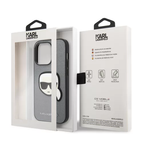 Karl Lagerfeld - Saffiano (KLHCP14XSAPKHG) - iPhone 14 Pro Max - Silver Karl's Head