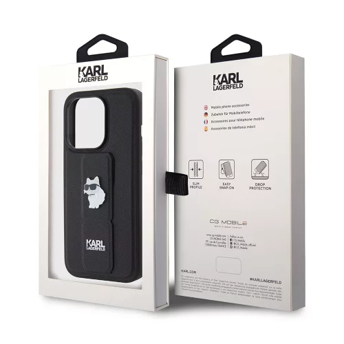 Karl Lagerfeld - Saffiano Gripstand (KLHCP15LGSACHPK) - iPhone 15 Pro - Choupette Pins