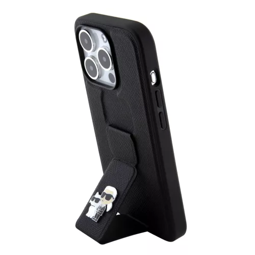 Karl Lagerfeld - Saffiano Gripstand (KLHCP15LGSAKCPK) - iPhone 15 Pro - Karl&Choupette Pins