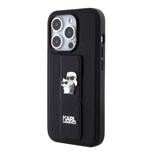 Karl Lagerfeld - Saffiano Gripstand (KLHCP15LGSAKCPK) - iPhone 15 Pro - Karl&Choupette Pins