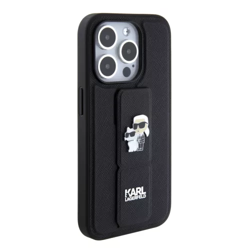 Karl Lagerfeld - Saffiano Gripstand (KLHCP15LGSAKCPK) - iPhone 15 Pro - Karl&Choupette Pins