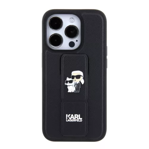 Karl Lagerfeld - Saffiano Gripstand (KLHCP15LGSAKCPK) - iPhone 15 Pro - Karl&Choupette Pins