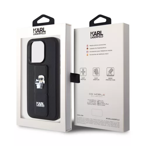 Karl Lagerfeld - Saffiano Gripstand (KLHCP15LGSAKCPK) - iPhone 15 Pro - Karl&Choupette Pins