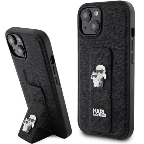 Karl Lagerfeld - Saffiano Gripstand (KLHCP15MGSAKCPK) - iPhone 15 Plus - Karl&Choupette Pins