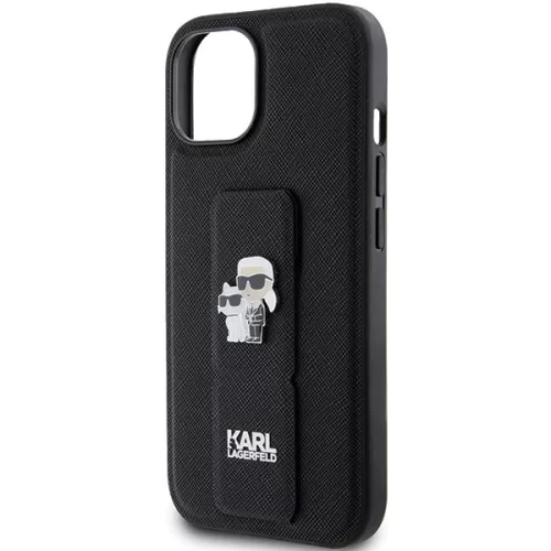 Karl Lagerfeld - Saffiano Gripstand (KLHCP15MGSAKCPK) - iPhone 15 Plus - Karl&Choupette Pins