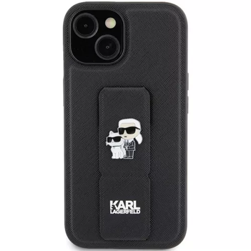 Karl Lagerfeld - Saffiano Gripstand (KLHCP15MGSAKCPK) - iPhone 15 Plus - Karl&Choupette Pins