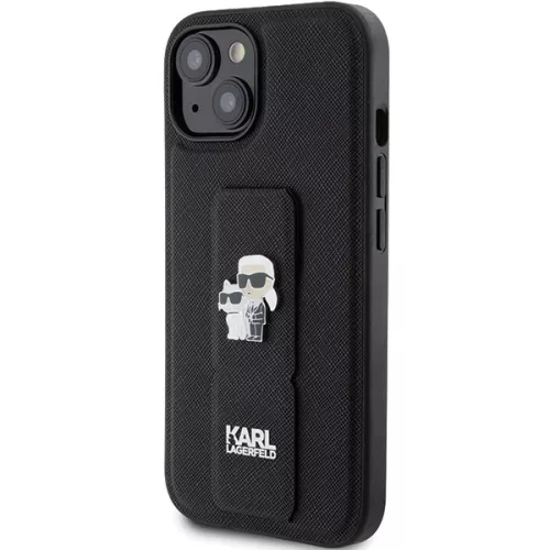 Karl Lagerfeld - Saffiano Gripstand (KLHCP15MGSAKCPK) - iPhone 15 Plus - Karl&Choupette Pins