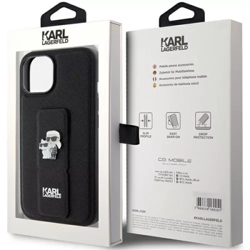 Karl Lagerfeld - Saffiano Gripstand (KLHCP15MGSAKCPK) - iPhone 15 Plus - Karl&Choupette Pins