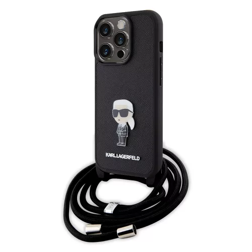 Karl Lagerfeld - Saffiano Crossbody (KLHCP15LSASKNPSK) - iPhone 15 Pro - Monogram Metal Pin Karl