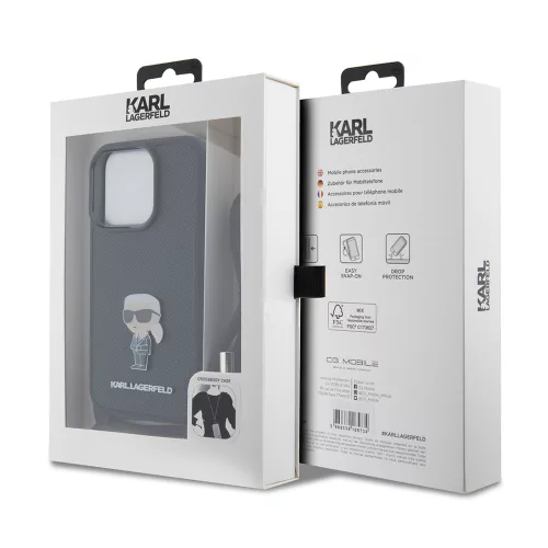 Karl Lagerfeld - Saffiano Crossbody (KLHCP15LSASKNPSK) - iPhone 15 Pro - Monogram Metal Pin Karl