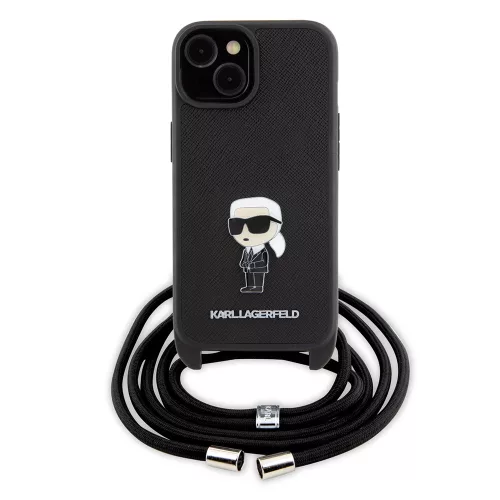 Karl Lagerfeld - Saffiano Crossbody (KLHCP15SSASKNPSK) - iPhone 15 - Monogram Metal Pin Karl