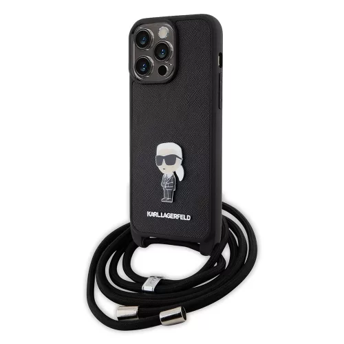 Karl Lagerfeld - Saffiano Crossbody (KLHCP15XSASKNPSK) - iPhone 15 Pro Max - Monogram Metal Pin Karl