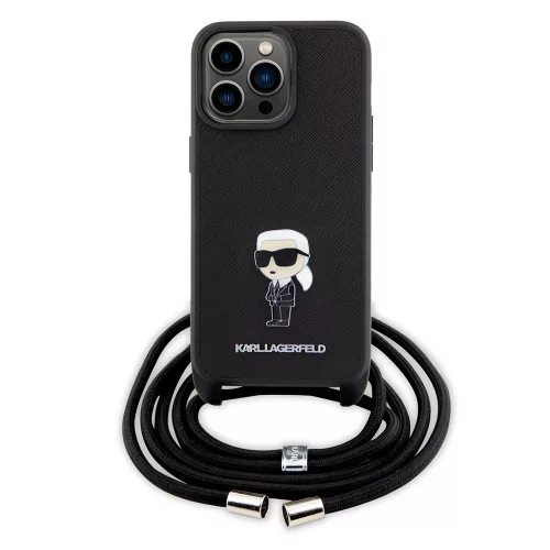 Karl Lagerfeld - Saffiano Crossbody (KLHCP15XSASKNPSK) - iPhone 15 Pro Max - Monogram Metal Pin Karl