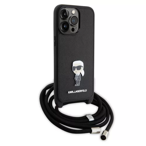 Karl Lagerfeld - Saffiano Crossbody (KLHCP15XSASKNPSK) - iPhone 15 Pro Max - Monogram Metal Pin Karl