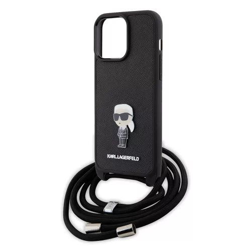 Karl Lagerfeld - Saffiano Crossbody (KLHCP15XSASKNPSK) - iPhone 15 Pro Max - Monogram Metal Pin Karl