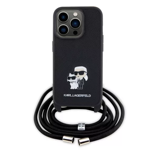 Karl Lagerfeld - Saffiano Crossbody (KLHCP15LSAKCPSK) - iPhone 15 Pro - Metal Pin Karl&Choupette
