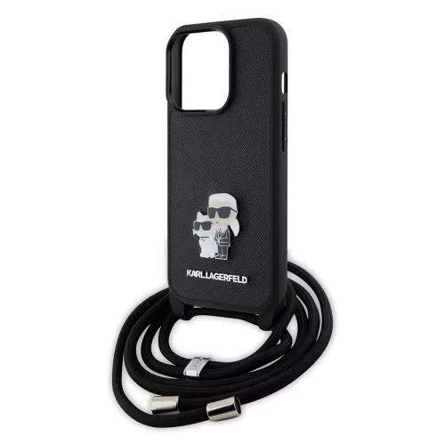 Karl Lagerfeld - Saffiano Crossbody (KLHCP15LSAKCPSK) - iPhone 15 Pro - Metal Pin Karl&Choupette