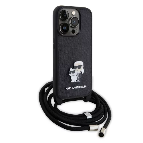 Karl Lagerfeld - Saffiano Crossbody (KLHCP15LSAKCPSK) - iPhone 15 Pro - Metal Pin Karl&Choupette