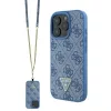 Guess - Bőr Fém Logó Strassz Keresztpántos (GUHCP16LP4TDSCPB) - iPhone 16 Pro - Kék