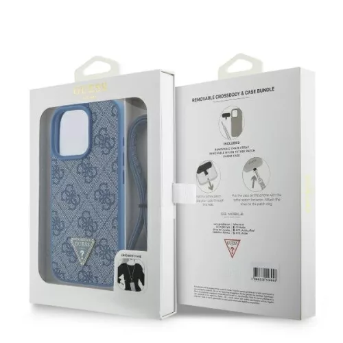 Guess - Bőr Fém Logó Strassz Keresztpántos (GUHCP16LP4TDSCPB) - iPhone 16 Pro - Kék