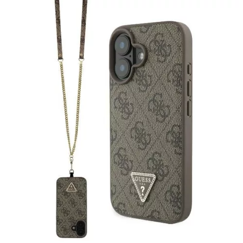 Guess - Bőr Fém Logó Strassz Keresztpántos (GUHCP16SP4TDSCPW) - iPhone 16 - Barna