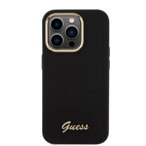 Guess - Szilikon Fém Logó Felirat és Kerettel (GUHCP15LSMBSLK) - iPhone 15 Pro - Fekete