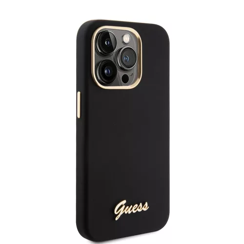 Guess - Szilikon Fém Logó Felirat és Kerettel (GUHCP15LSMBSLK) - iPhone 15 Pro - Fekete